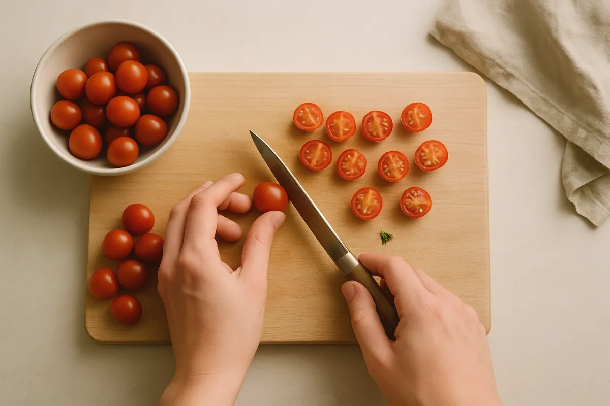 halve cherry tomatoes