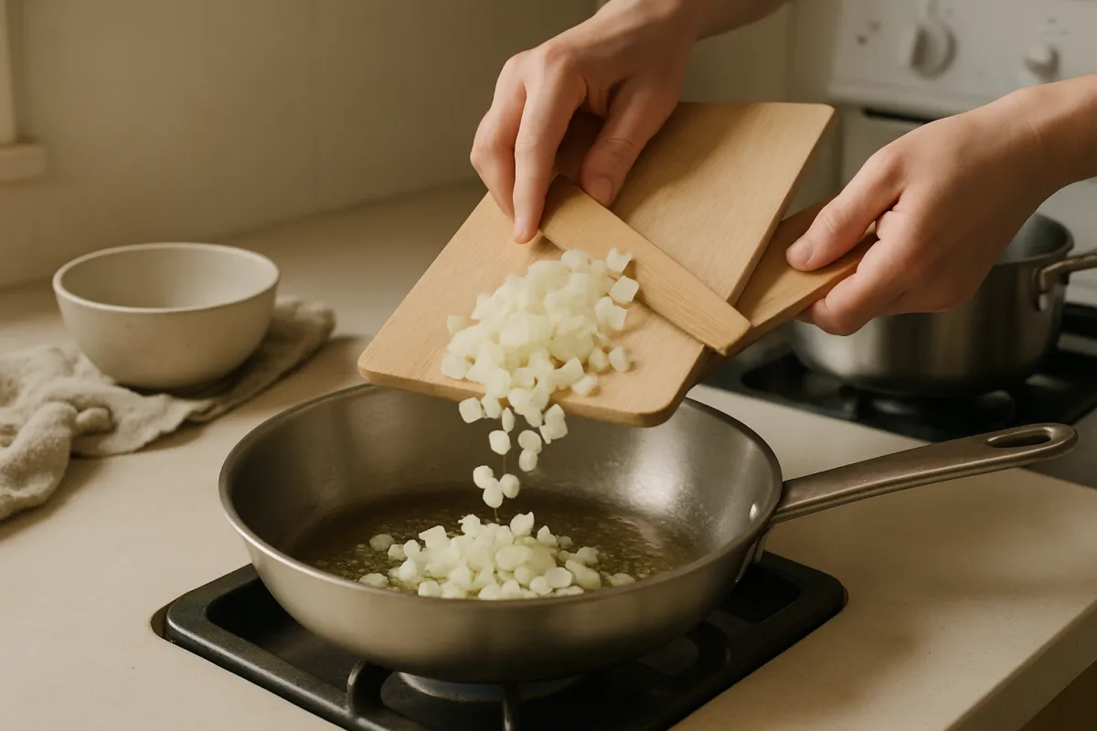onions into pan