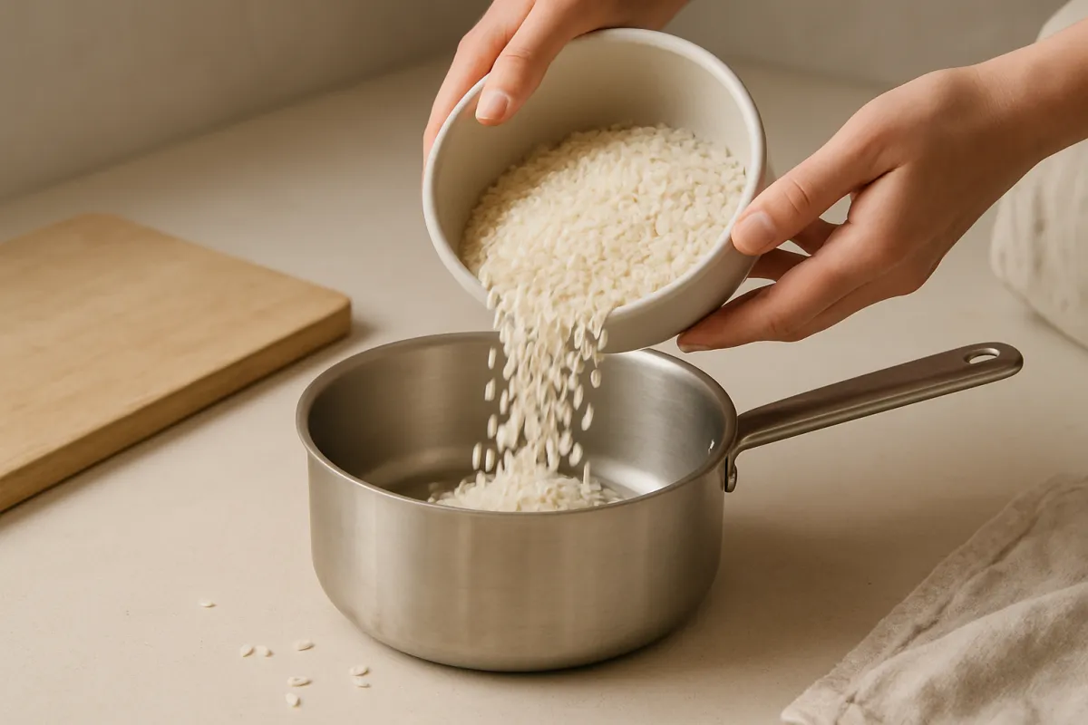 rice into pan