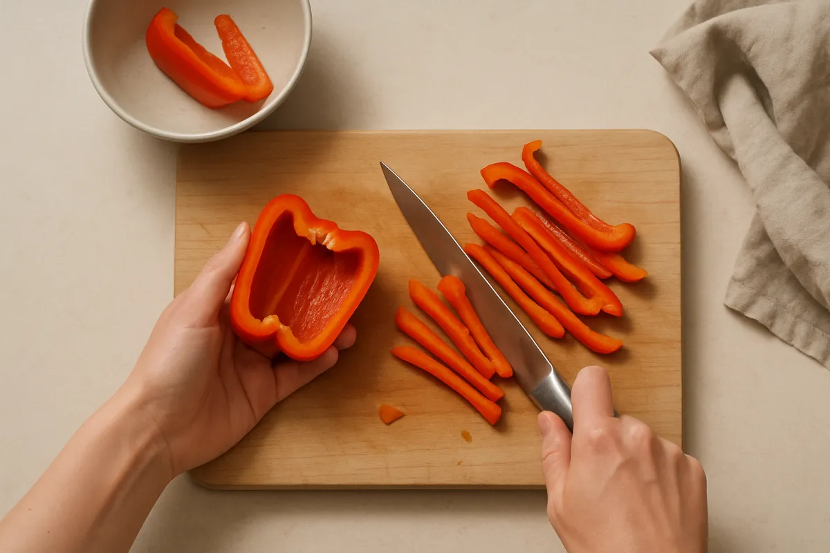 slice pepper strips