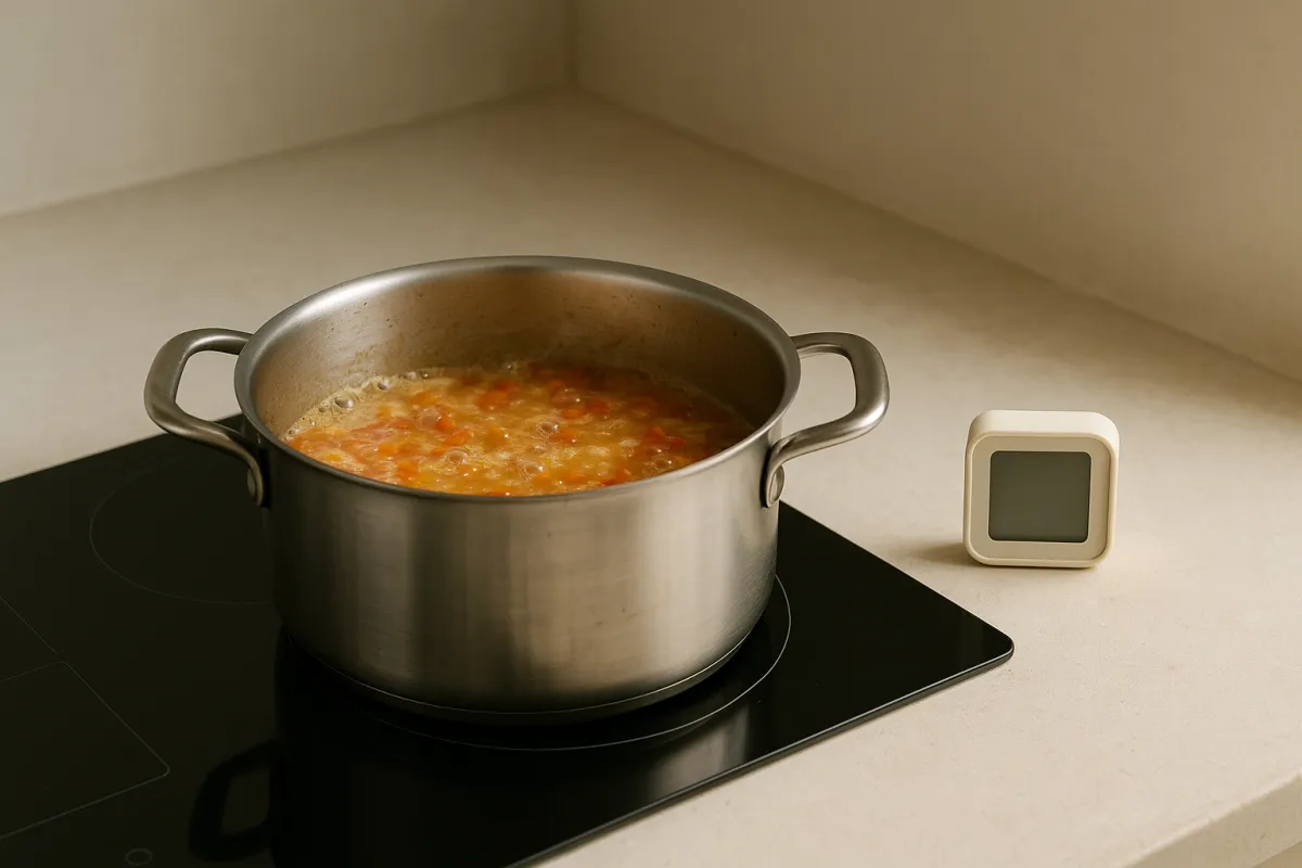 timer beside pan
