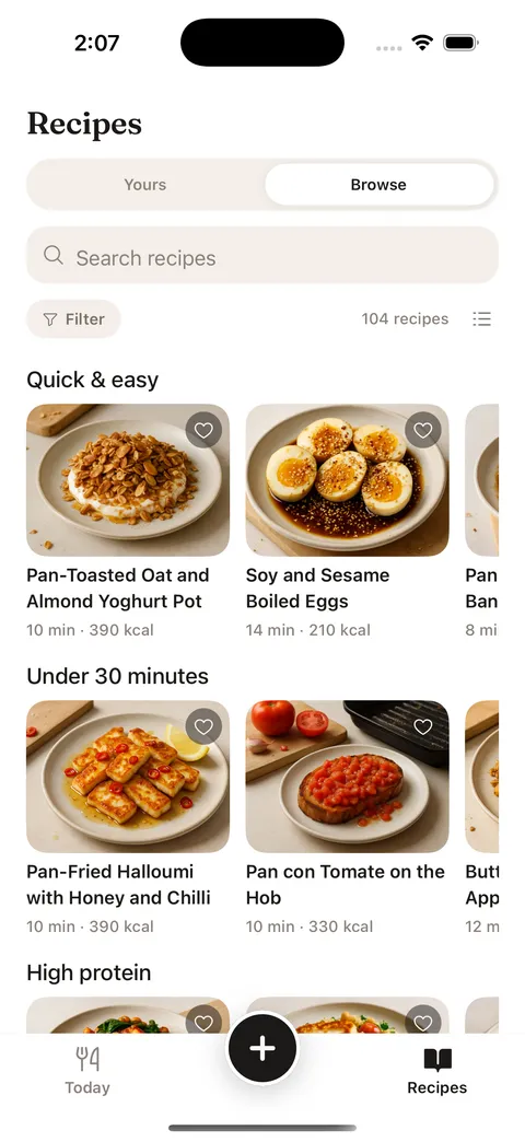 Browse: recipes on shelves