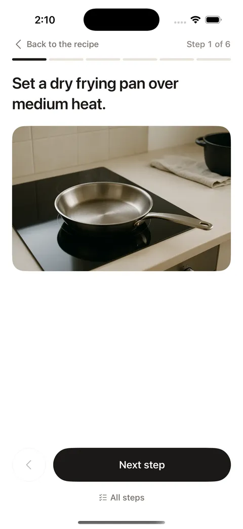 Cook mode: one step at a time