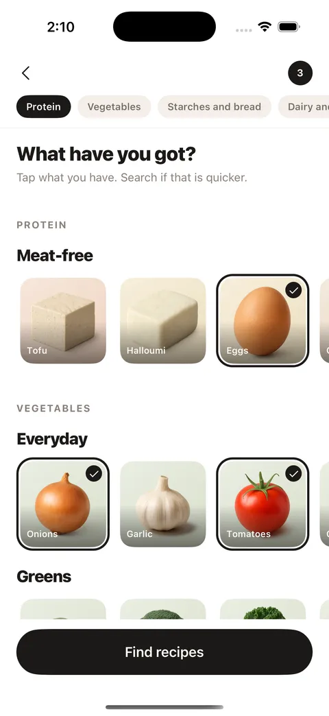 The ingredient wall: tap what you have
